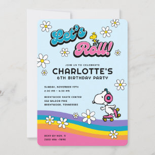 Snoopy & Woodstock - Groovy Roller Skate Birthday Invitation