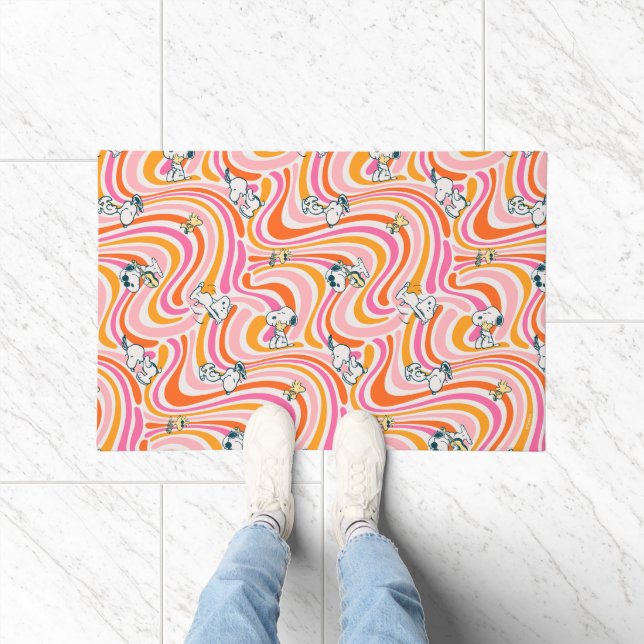 Snoopy & Woodstock Groovy Vibes Orange Pattern Doormat (Indoor)