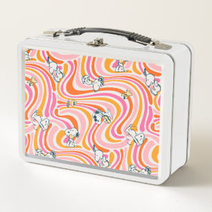Snoopy & Woodstock Groovy Vibes Orange Pattern Metal Lunch Box