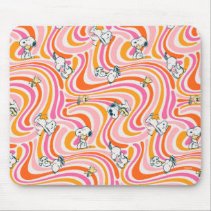 Snoopy & Woodstock Groovy Vibes Orange Pattern Mouse Pad
