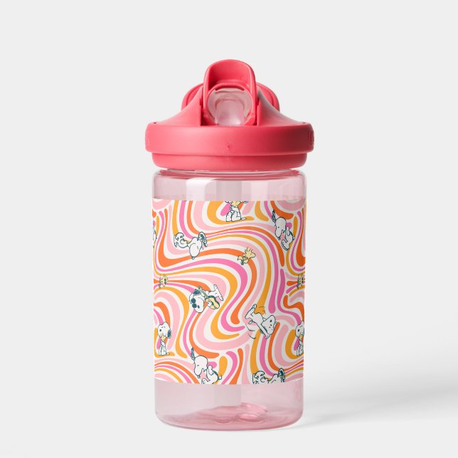 Snoopy & Woodstock Groovy Vibes Orange Pattern Water Bottle (Front)