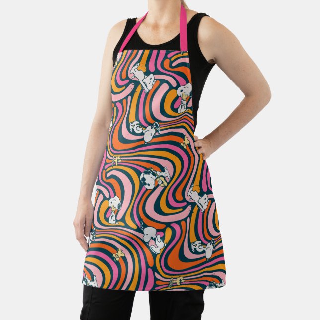 Snoopy & Woodstock Groovy Vibes Purple Pattern Apron (Insitu)