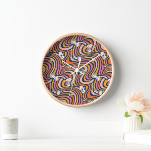 Snoopy & Woodstock Groovy Vibes Purple Pattern Clock