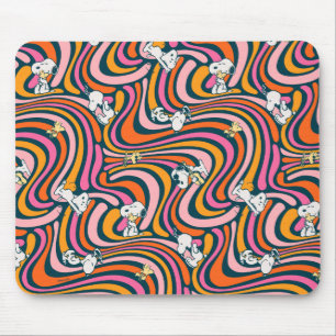 Snoopy & Woodstock Groovy Vibes Purple Pattern Mouse Pad