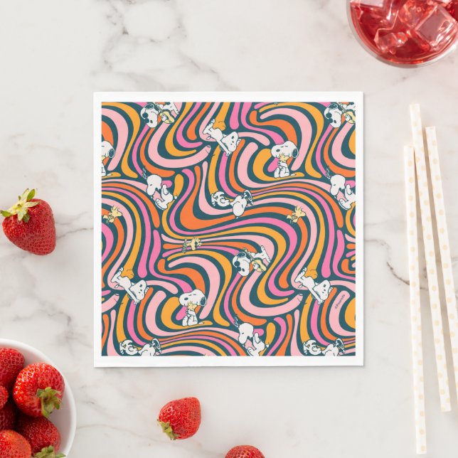 Snoopy & Woodstock Groovy Vibes Purple Pattern Napkin (Insitu)