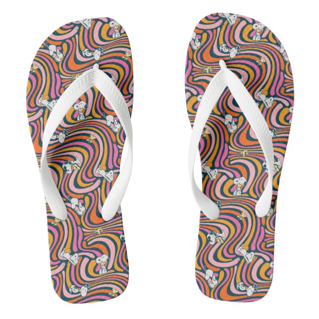 Snoopy & Woodstock Groovy Vibes Purple Pattern Thongs (Footbed)