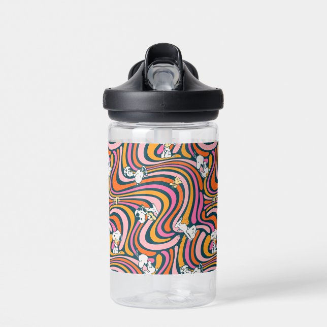Snoopy & Woodstock Groovy Vibes Purple Pattern Water Bottle (Front)