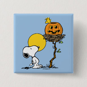 Snoopy & Woodstock Nest With Jack O' Lantern 15 Cm Square Badge