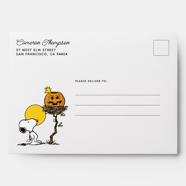 Snoopy & Woodstock Nest With Jack O' Lantern Envelope (Front)