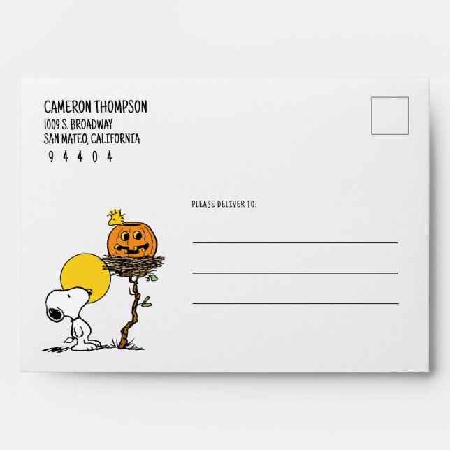 Snoopy & Woodstock Nest With Jack O' Lantern Envelope (Front)
