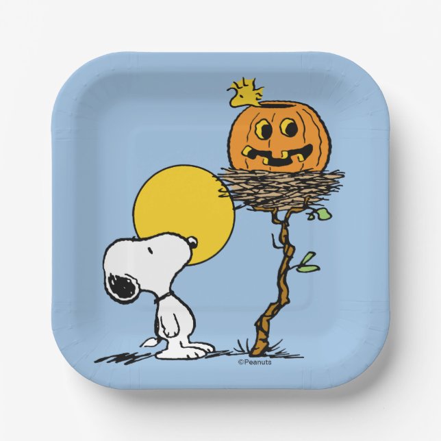 Snoopy & Woodstock Nest With Jack O' Lantern Paper Plate (Front)