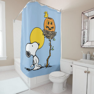 Snoopy & Woodstock Nest With Jack O' Lantern Shower Curtain