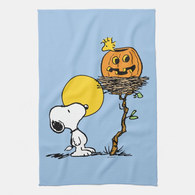 Snoopy & Woodstock Nest With Jack O' Lantern Tea Towel (Vertical)