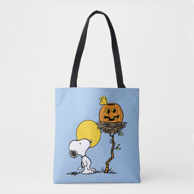 Snoopy & Woodstock Nest With Jack O' Lantern Tote Bag (Front)