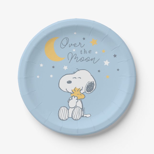 Snoopy & Woodstock | Over the Moon Baby Shower Pap Paper Plate (Front)