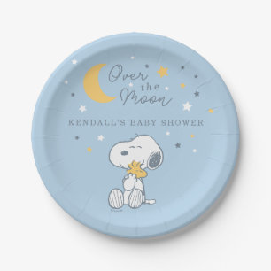 Snoopy & Woodstock   Over the Moon Baby Shower Paper Plate