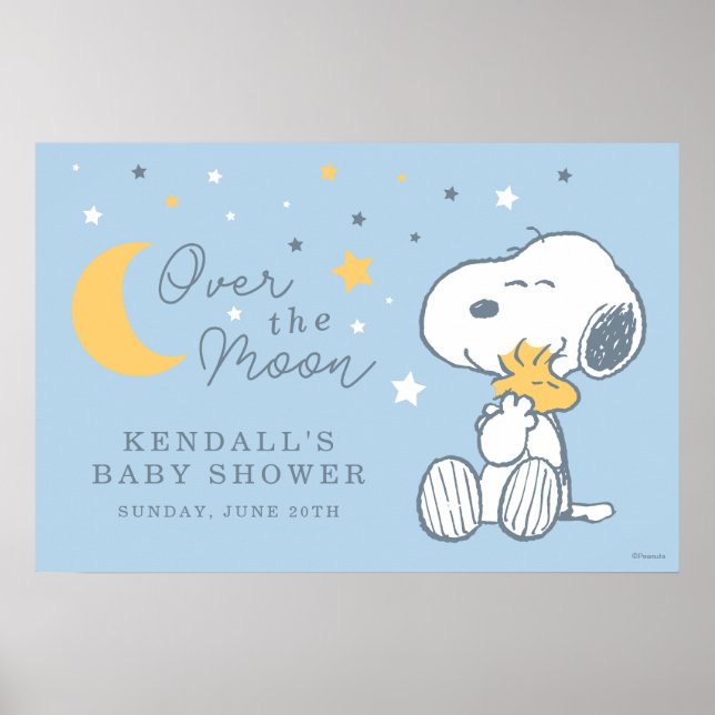 Snoopy & Woodstock | Over the Moon Baby Shower Pos Poster (Front)