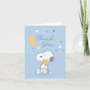 Snoopy & Woodstock Over the Moon Baby Shower Tha Thank You Card