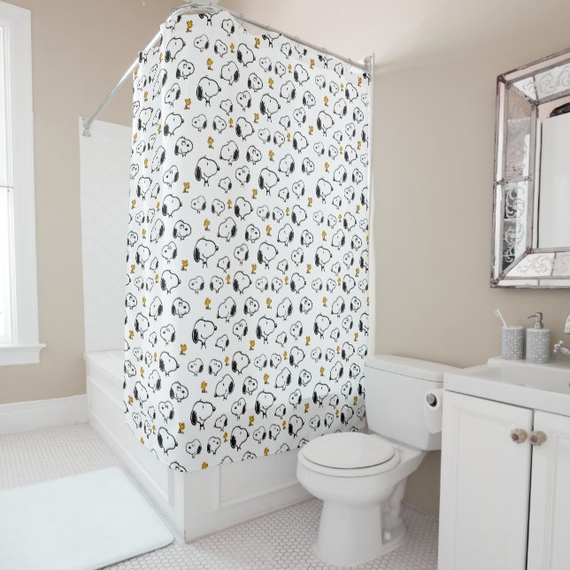 Snoopy & Woodstock Pattern Shower Curtain (In Situ)