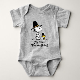 Snoopy & Woodstock Pilgrim   My 1st Thanksgiving Baby Bodysuit