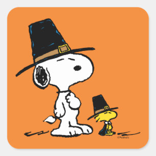 Snoopy & Woodstock Pilgrim Square Sticker