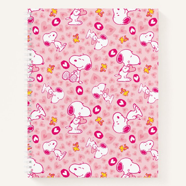 Snoopy & Woodstock Pink Hearts Pattern Notebook (Front)
