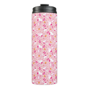 Snoopy & Woodstock Pink Hearts Pattern Thermal Tumbler
