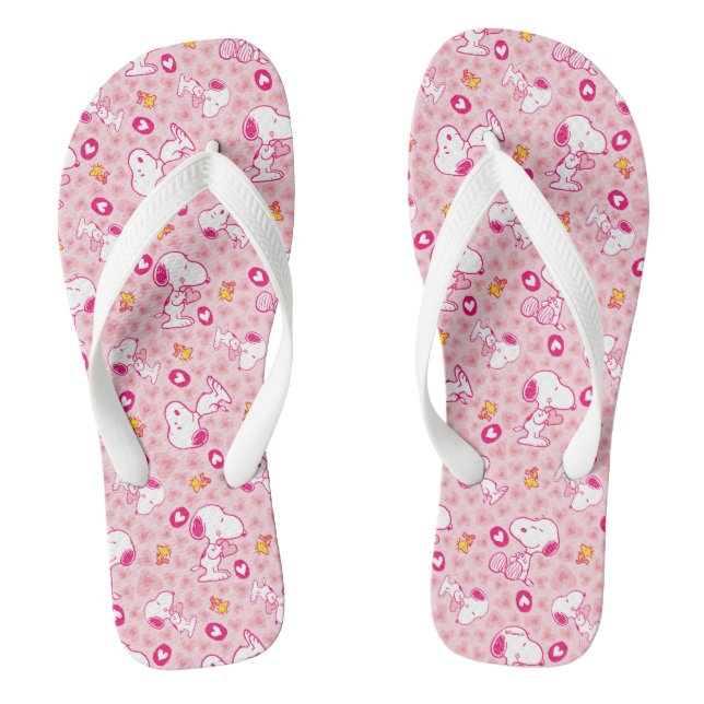 Snoopy & Woodstock Pink Hearts Pattern Thongs (Footbed)