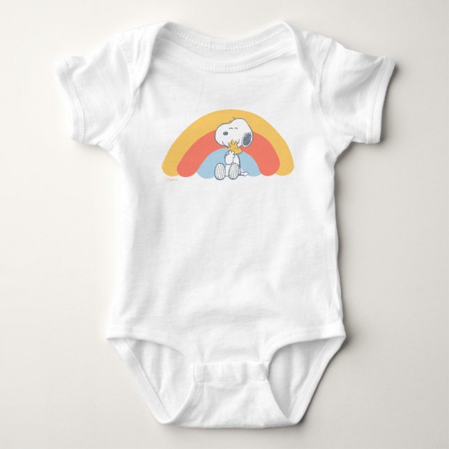 Snoopy & Woodstock Rainbow Baby Shower Baby Bodysu Baby Bodysuit (Front)