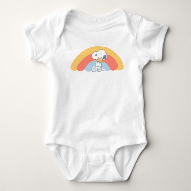 Snoopy & Woodstock Rainbow Baby Shower Bodysuit (Front)