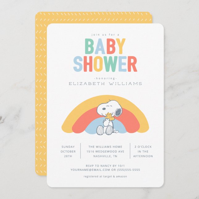 Snoopy & Woodstock Rainbow Baby Shower Invitation (Front/Back)