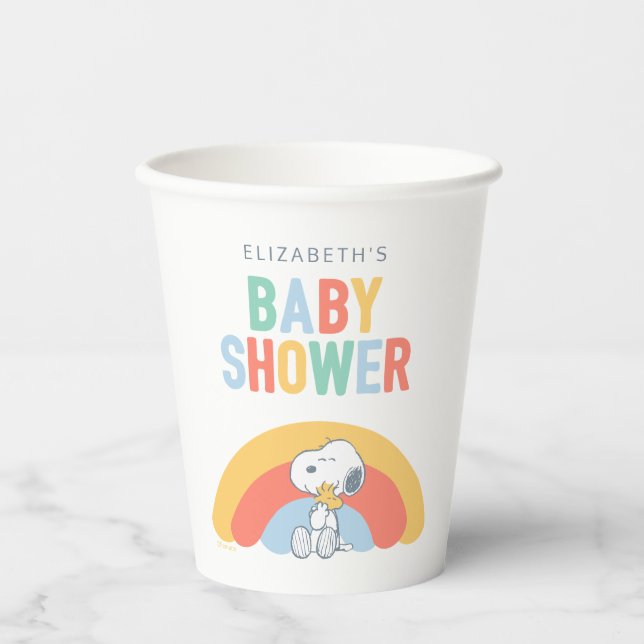 Snoopy & Woodstock Rainbow Baby Shower Paper Cups (Front)