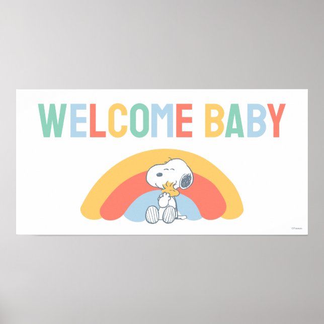 Snoopy & Woodstock Rainbow Baby Shower Poster (Front)