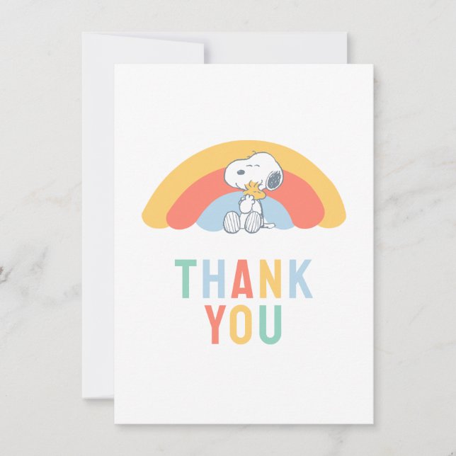 Snoopy & Woodstock Rainbow Baby Shower Thank You Card (Front)