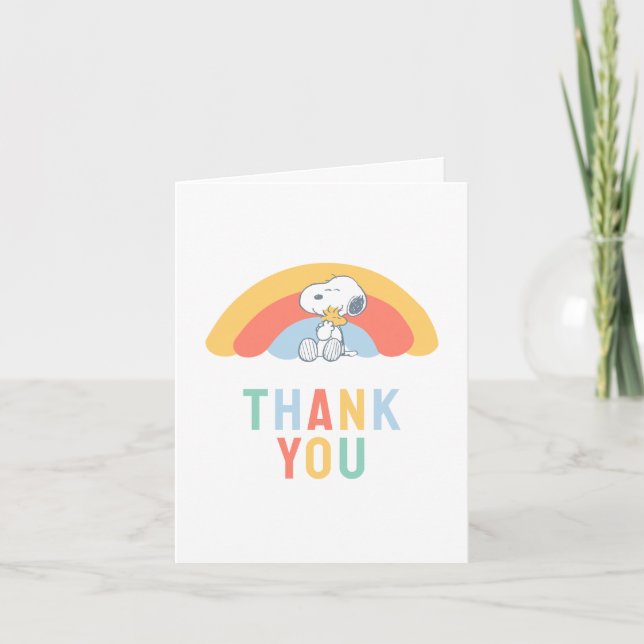 Snoopy & Woodstock Rainbow Baby Shower Thank You Card (Front)
