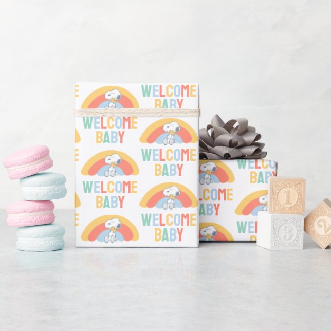 Snoopy & Woodstock Rainbow Baby Shower Wrapping Pa Wrapping Paper (Baby Shower)