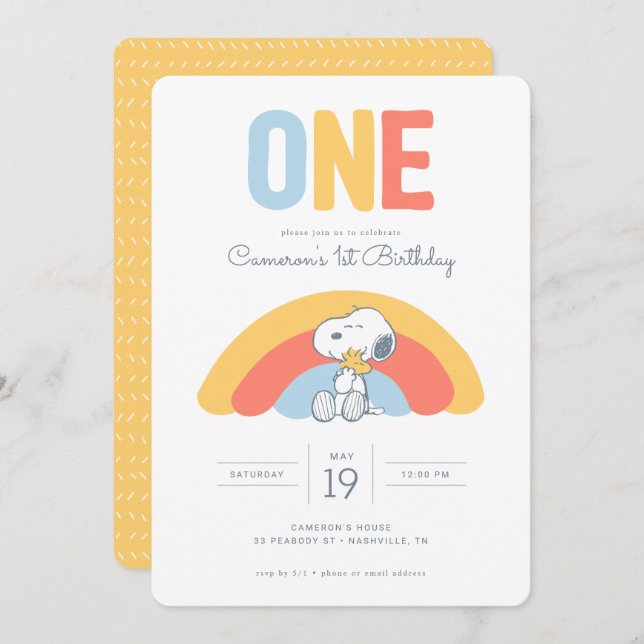 Snoopy & Woodstock Rainbow Birthday Invitation (Front/Back)