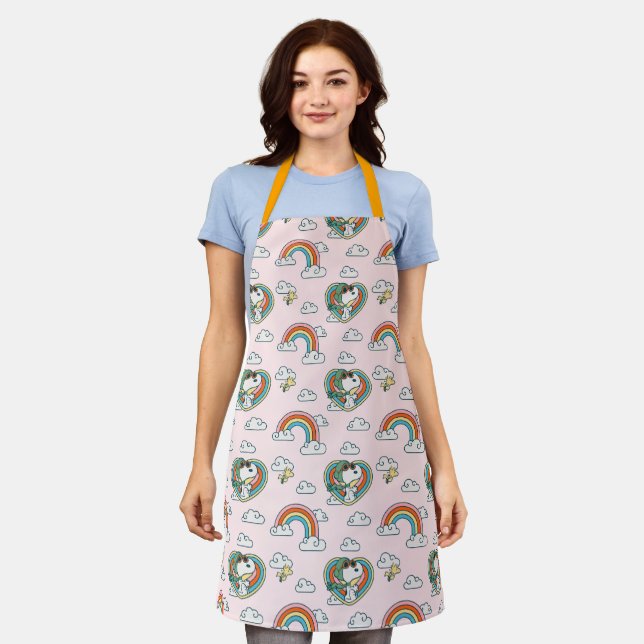 Snoopy & Woodstock Rainbow Heart Pattern Apron (Worn)