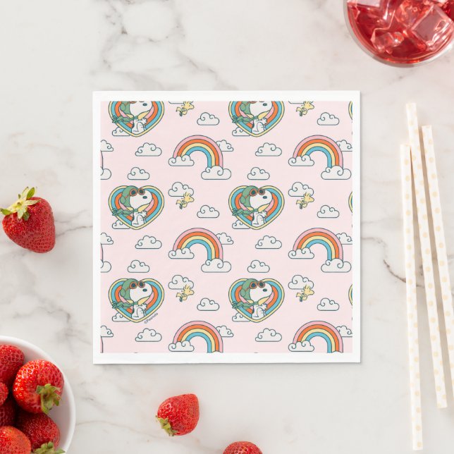 Snoopy & Woodstock Rainbow Heart Pattern Napkin (Insitu)