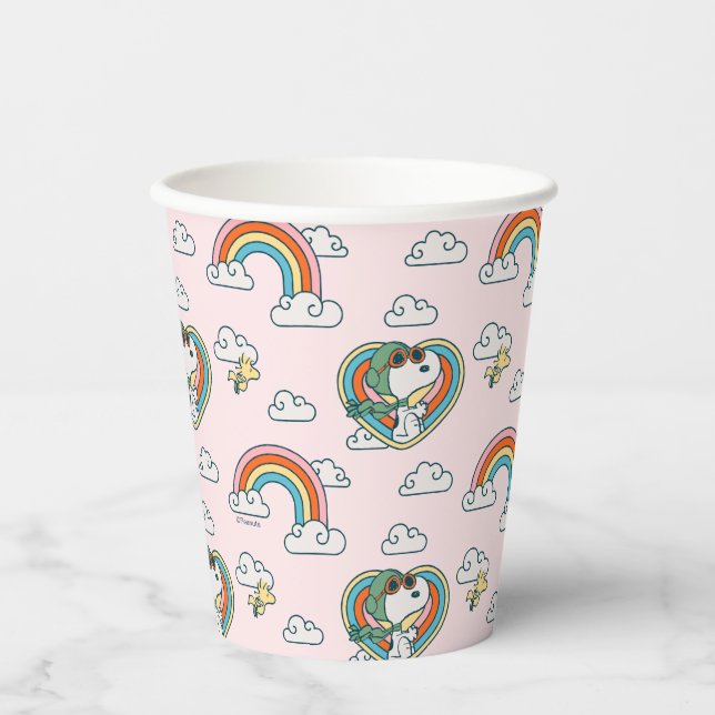 Snoopy & Woodstock Rainbow Heart Pattern Paper Cups (Front)