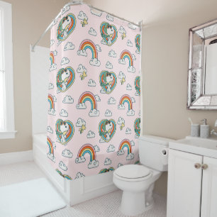 Snoopy & Woodstock Rainbow Heart Pattern Shower Curtain