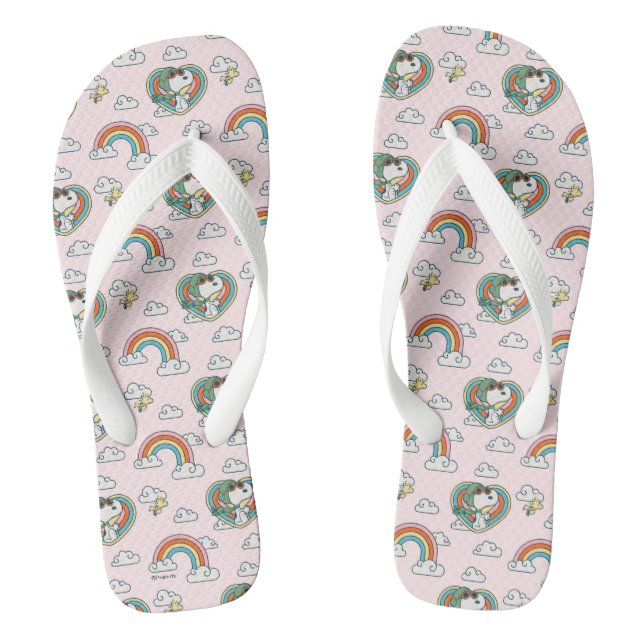 Snoopy & Woodstock Rainbow Heart Pattern Thongs (Footbed)