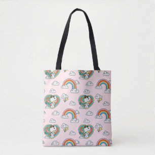 Snoopy & Woodstock Rainbow Heart Pattern Tote Bag