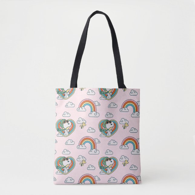 Snoopy & Woodstock Rainbow Heart Pattern Tote Bag (Front)