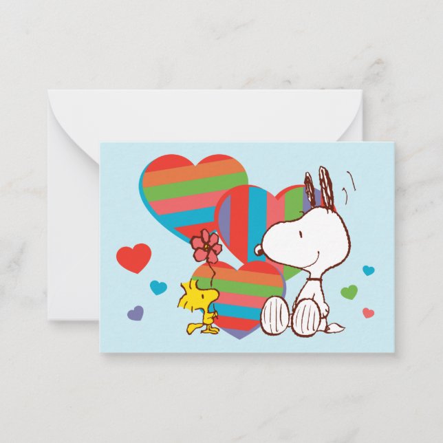 Snoopy & Woodstock Rainbow Heart Valentine Card (Front)
