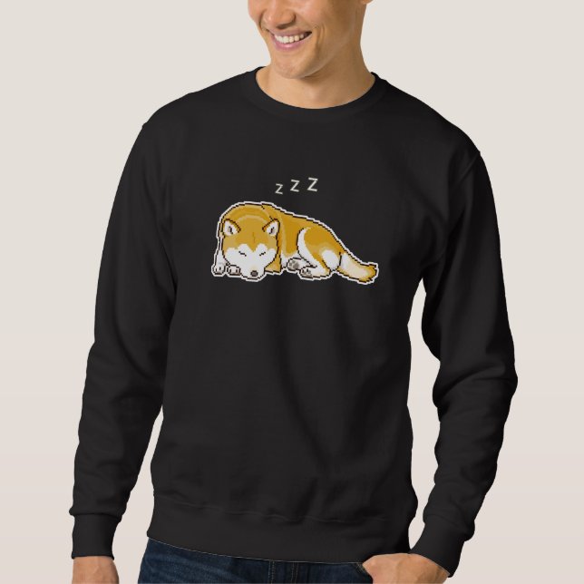 Snoozing Shiba Inu Dog Pixelart Sweatshirt (Front)