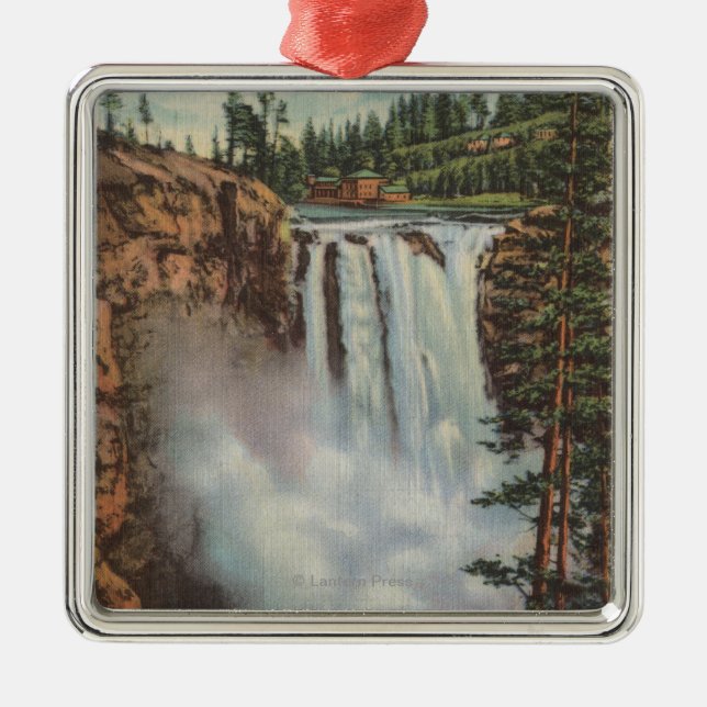 Snoqualmie Falls, WA - View of Falls at Top Metal Tree Decoration (Front)