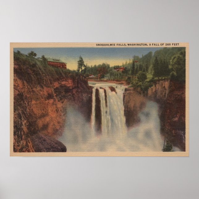 Snoqualmie Falls, WA - View of Falls & Lodge Poster (Front)