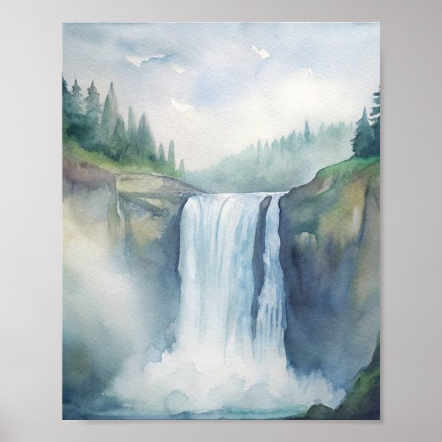 Snoqualmie Falls, WA Watercolor Painting Poster (Front)
