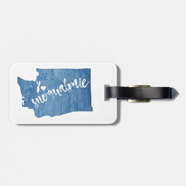 Snoqualmie Washington Wood Grain Luggage Tag (Back Horizontal)